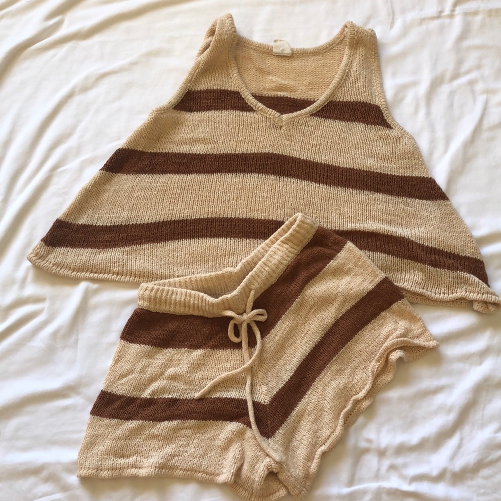 By together.   Stripped brown tan sleepwear